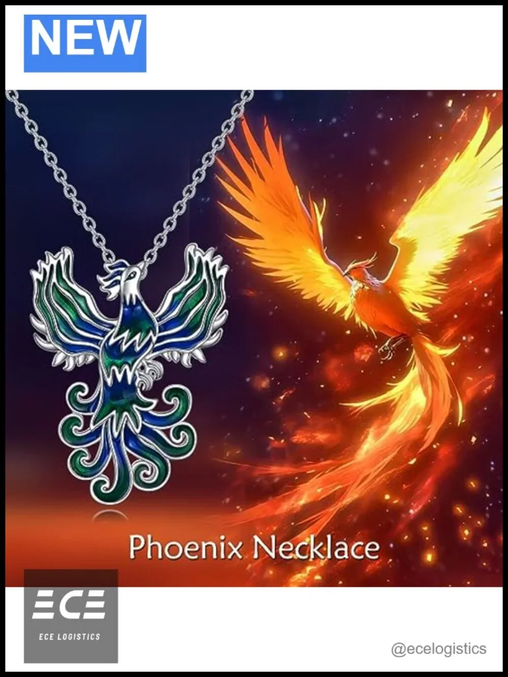 Sterling Silver Phoenix Pendant Necklace 18 Inch Rolo Chain